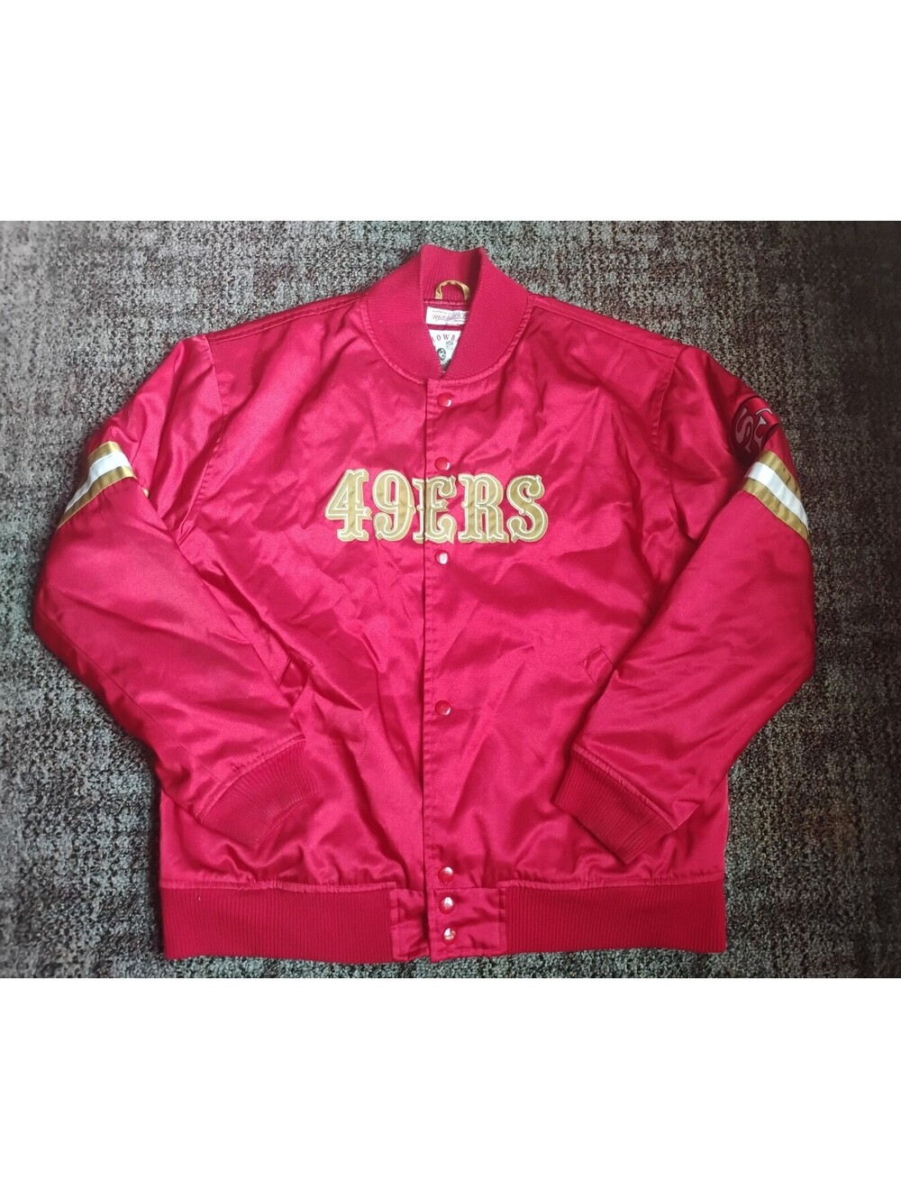 Mitchell & Ness 49ERS Satin Bomber Jacket in Red and Gold